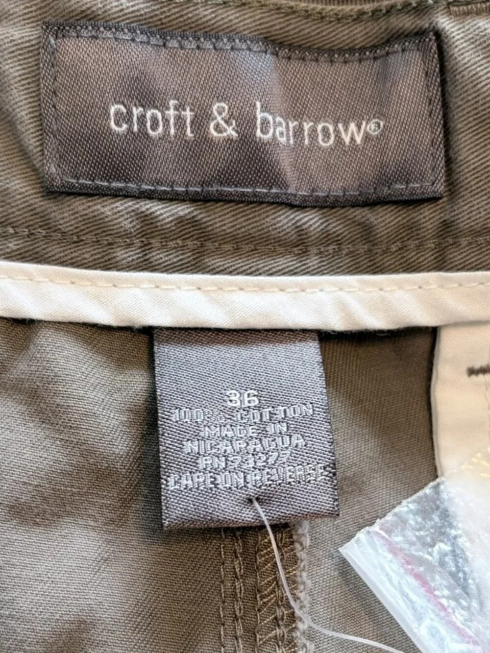 Croft & Barrow Men's Khaki Brown Cargo Shorts 100% Cotton Size 36 NWOT